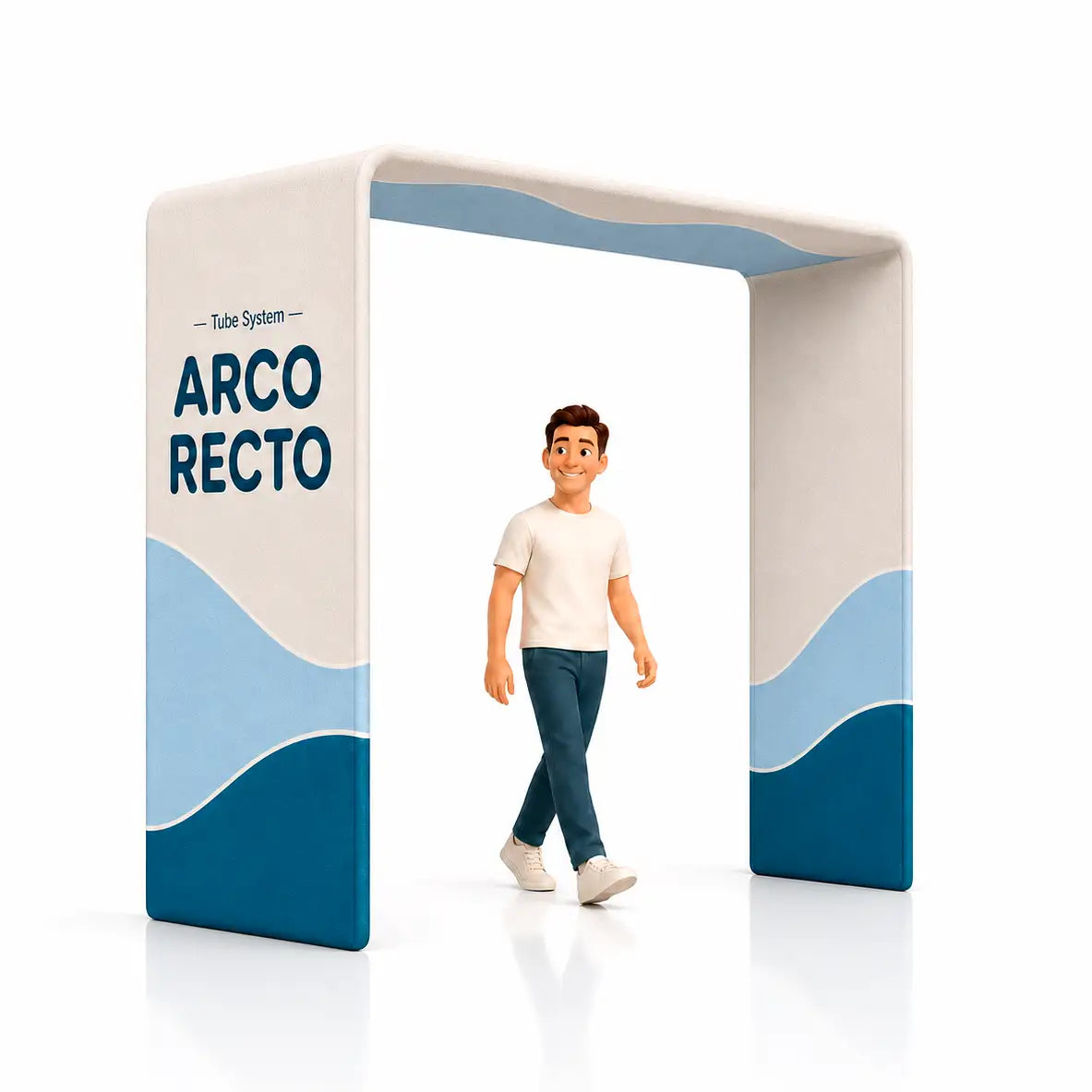 Photocall Tubular Arco Recto con diseño publicitario de ejemplo para ferias y eventos