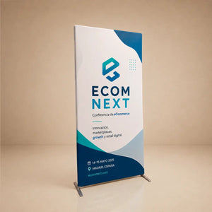 Photocall Tubular Banner con estructura de aluminio y textil impreso