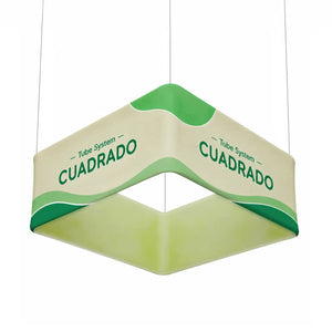 Photocall Tubular Colgante Cuadrado con diseño publicitario de ejemplo para ferias y eventos