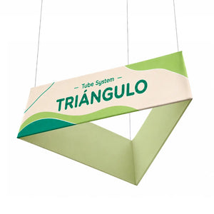 Photocall Tubular Colgante Triángulo con diseño publicitario de ejemplo para ferias y eventos