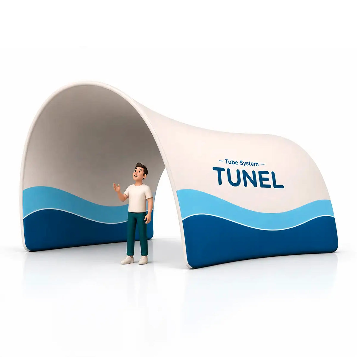 Photocall Tubular Túnel con diseño publicitario de ejemplo para ferias y eventos