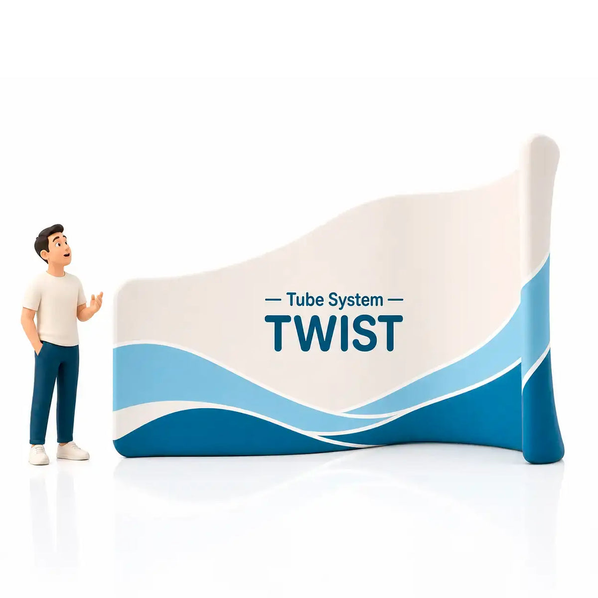Photocall Tubular Twist con diseño publicitario de ejemplo para ferias y eventos