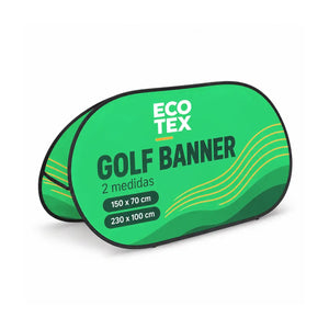 Golf banner Ecotex: pop up publicitario de dos caras en 150 × 70 y 230 × 100 cm