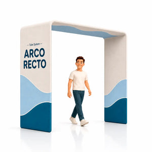 Photocall Tubular Arco Recto con diseño publicitario de ejemplo para ferias y eventos