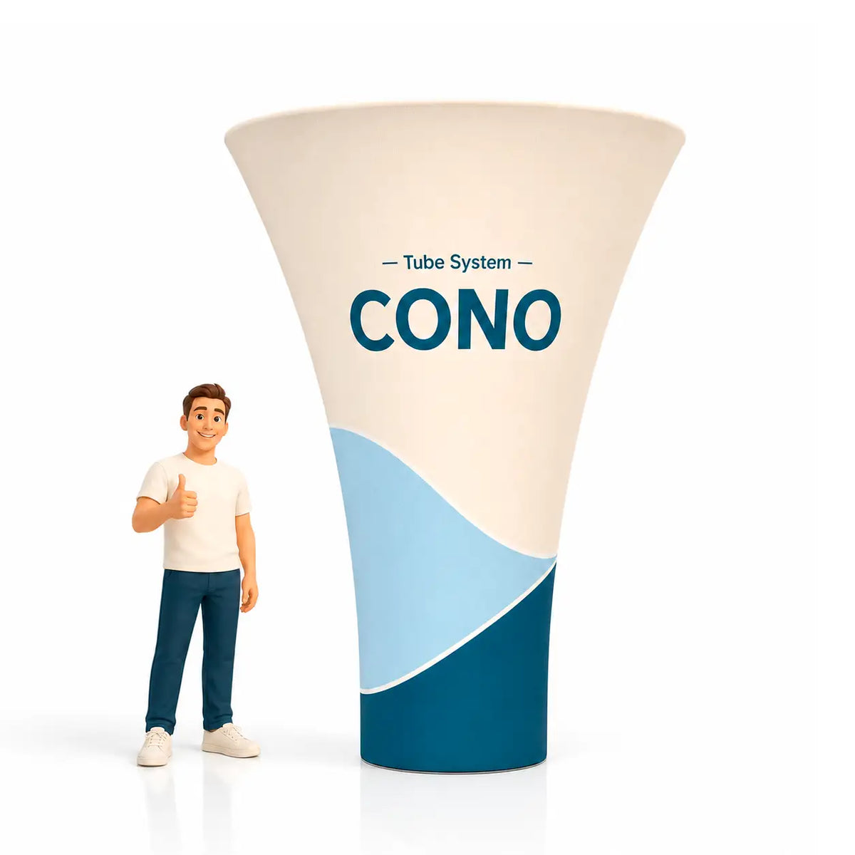 Photocall Tubular Cono con diseño publicitario de ejemplo para ferias y eventos