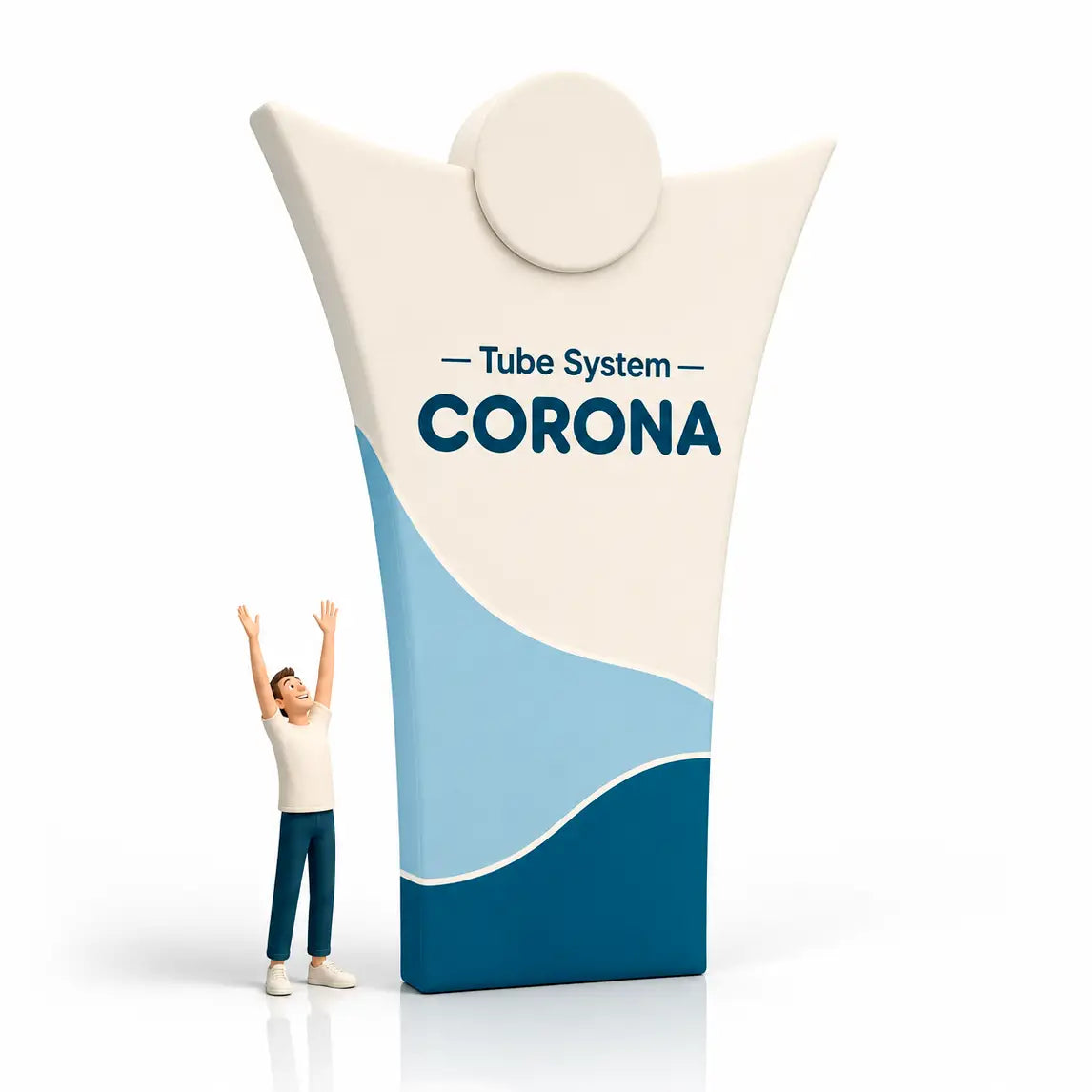 Photocall Tubular Corona con diseño publicitario de ejemplo para ferias y eventos