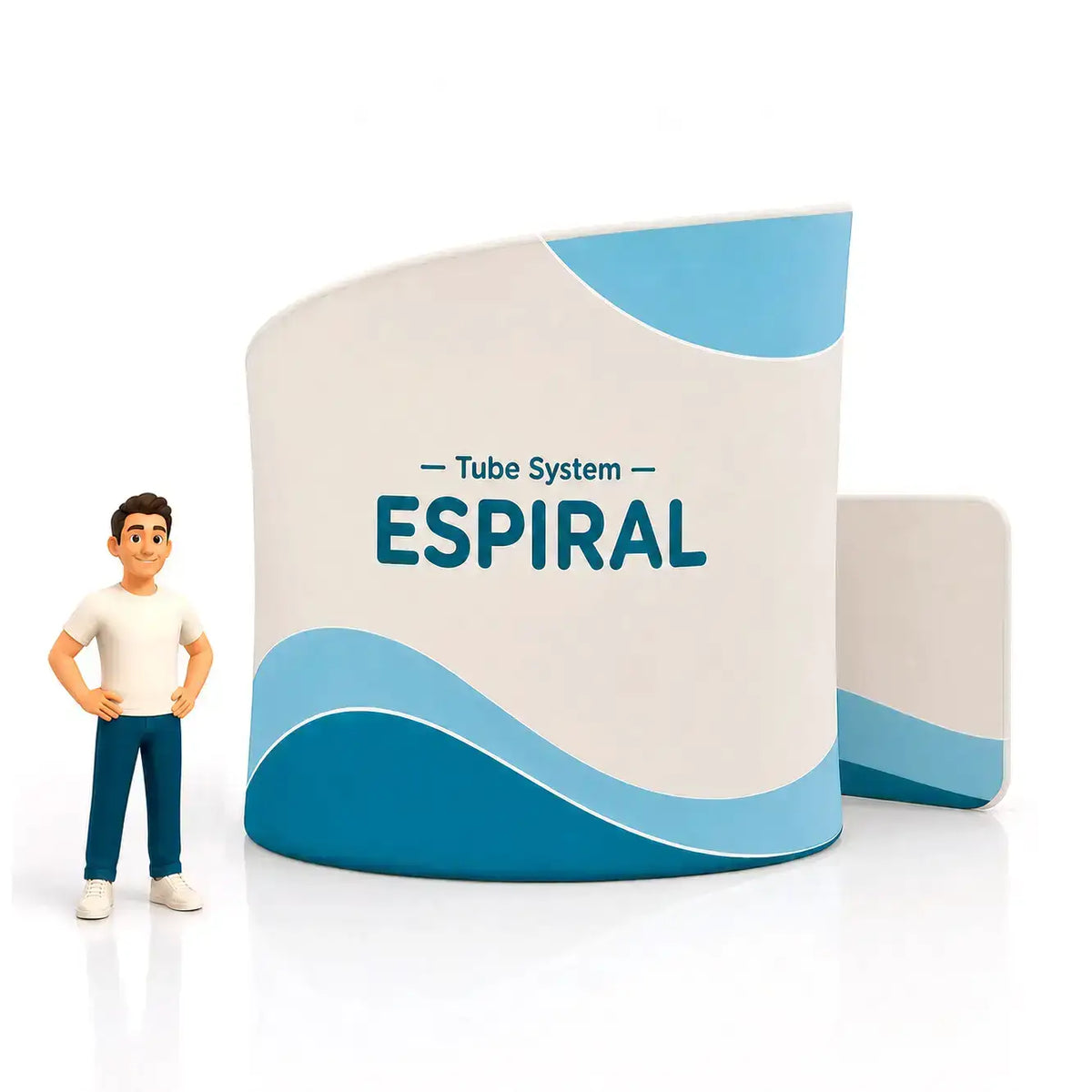 Photocall Tubular Espiral con diseño publicitario de ejemplo para ferias y eventos