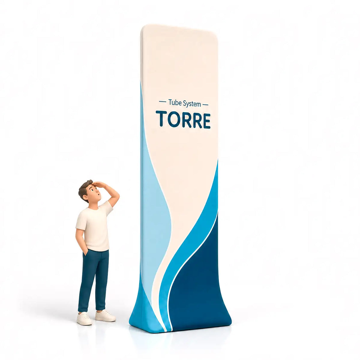 Photocall Tubular Torre con diseño publicitario de ejemplo para ferias y eventos