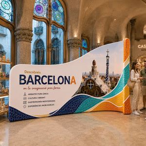 Foto real del Photocall Tubular Twist montado
